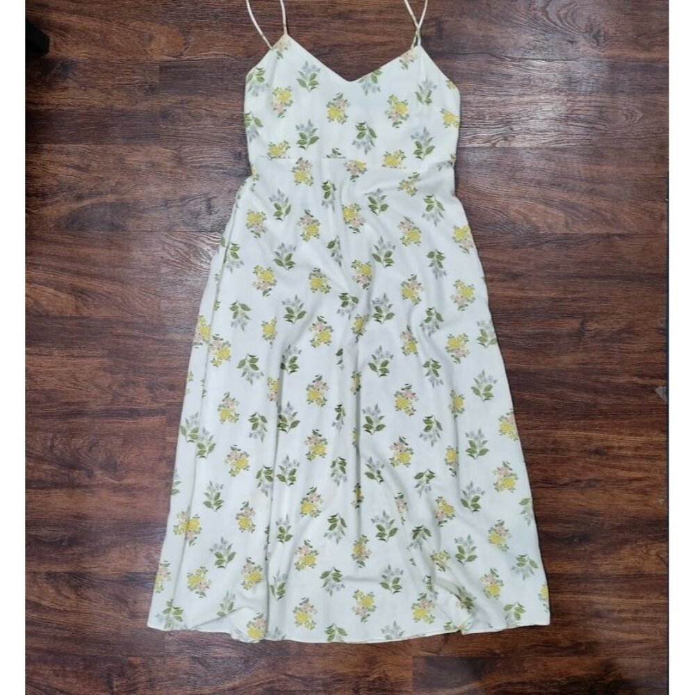 Zara Whimsy Boho Casual Festival Twee Y2K Floral Print Midi Dress Ivory Size L - Picture 2 of 10
